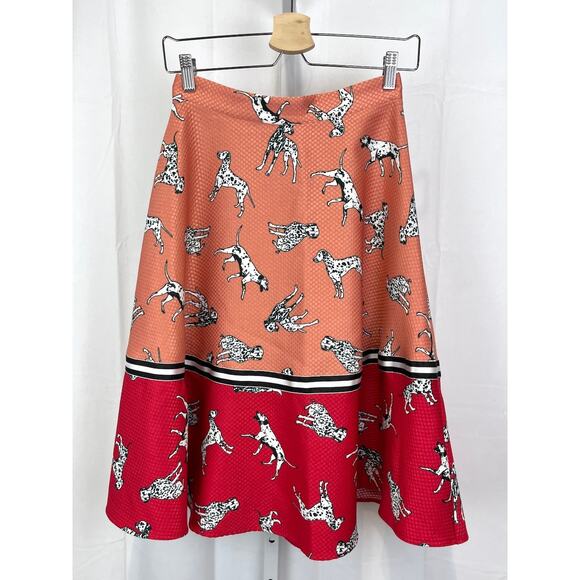 HUTCH Anthropologie Sporty Dalmation Skirt Full A-Line Orange Red Size 2 - Picture 1 of 11